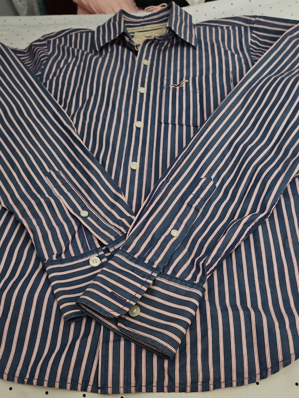 Hollister California Blue And Pink Striped Button Front Men's Shirt Size Small